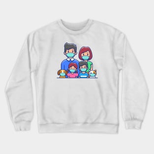 Familly wearing mask cartoon Crewneck Sweatshirt